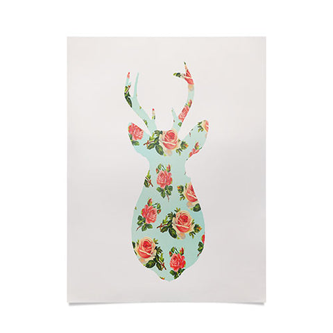 Allyson Johnson Floral Deer Silhouette Poster