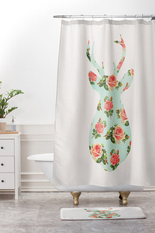 Allyson Johnson Floral Deer Silhouette Shower Curtain And Mat