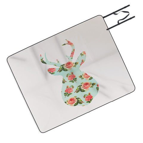 Allyson Johnson Floral Deer Silhouette Picnic Blanket