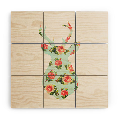 Allyson Johnson Floral Deer Silhouette Wood Wall Mural