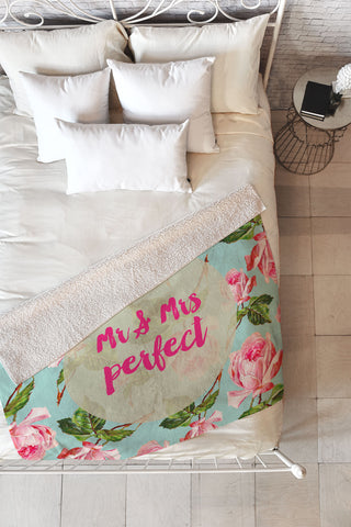 Allyson Johnson Floral Mr and Mrs Perfect Fleece Throw Blanket