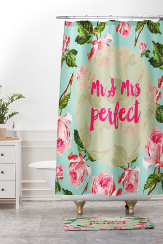 Allyson Johnson Floral Mr and Mrs Perfect Shower Curtain And Mat