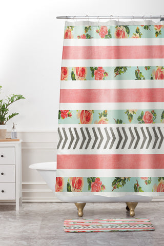 Allyson Johnson Floral Stripes And Arrows Shower Curtain And Mat