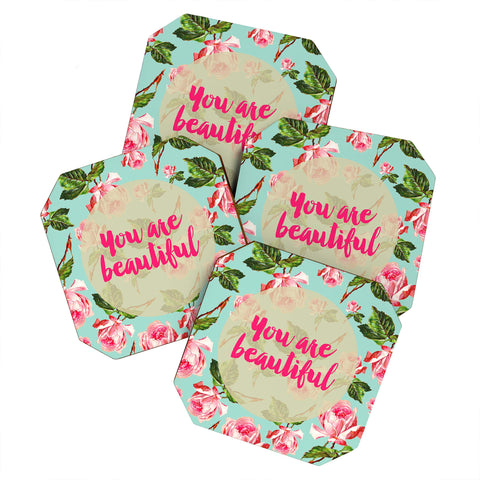 Allyson Johnson Floral you are beautiful Coaster Set