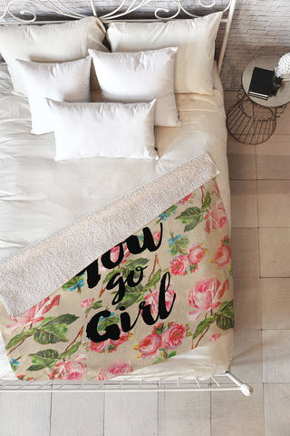 Allyson Johnson Floral You Go Girl Fleece Throw Blanket