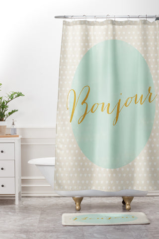 Allyson Johnson French Hello Shower Curtain And Mat