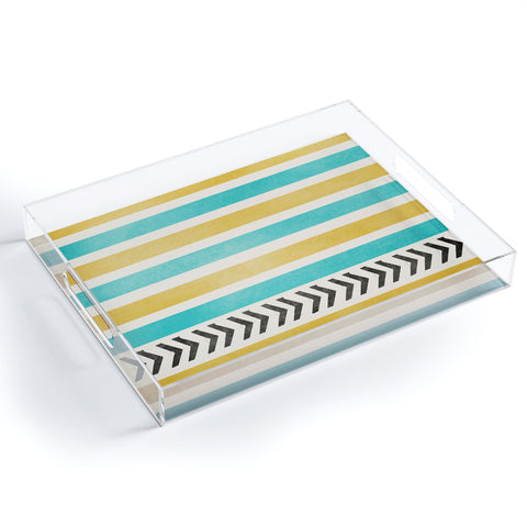 Allyson Johnson Green And Blue Stripes And Arrows Acrylic Tray