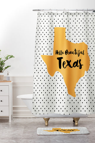 Allyson Johnson Hello beautiful Texas Shower Curtain And Mat