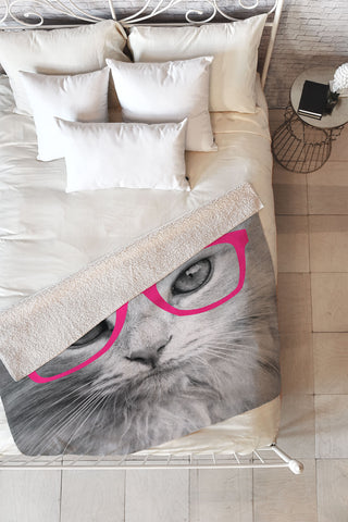 Allyson Johnson Hippest Cat Pink Fleece Throw Blanket