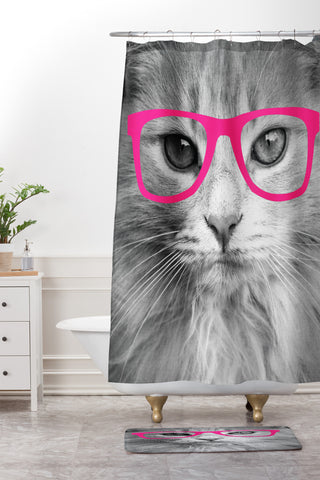 Allyson Johnson Hippest Cat Pink Shower Curtain And Mat