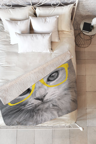 Allyson Johnson Hippest Cat Yellow Fleece Throw Blanket