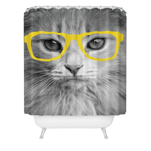 Allyson Johnson Hippest Cat Yellow Shower Curtain