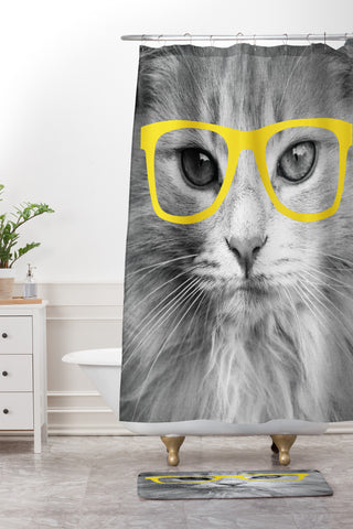 Allyson Johnson Hippest Cat Yellow Shower Curtain And Mat