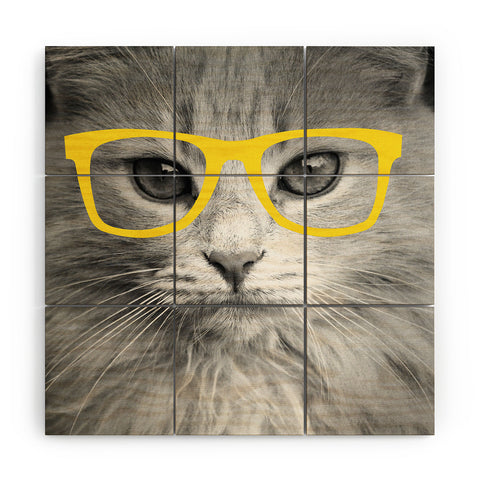 Allyson Johnson Hippest Cat Yellow Wood Wall Mural