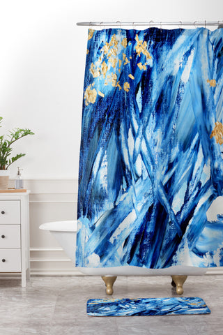 Allyson Johnson Indigo Abstract ll Shower Curtain And Mat