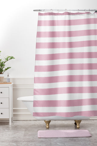 Allyson Johnson Mauve Stripes Shower Curtain And Mat