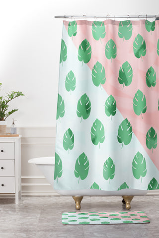 Allyson Johnson Mid Century Palm Shower Curtain And Mat