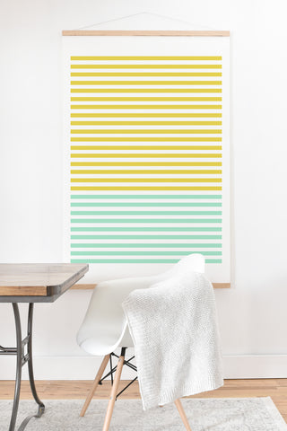 Allyson Johnson Mint And Chartreuse Stripes Art Print And Hanger