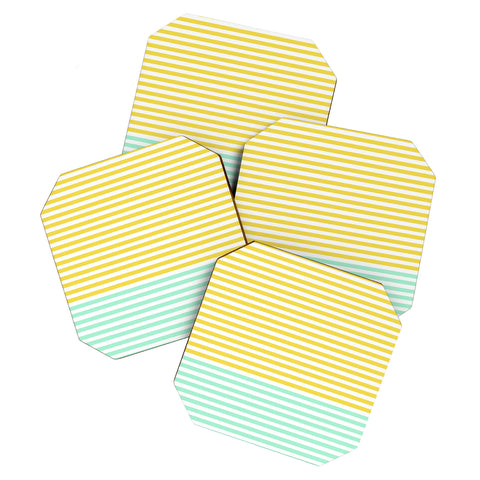 Allyson Johnson Mint And Chartreuse Stripes Coaster Set