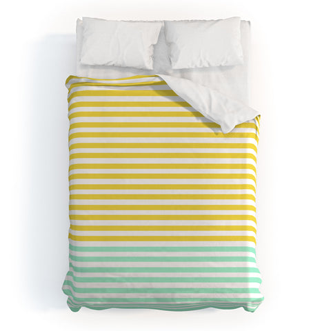 Allyson Johnson Mint And Chartreuse Stripes Duvet Cover