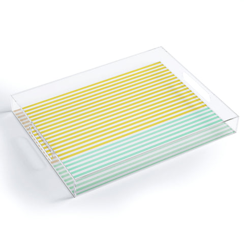 Allyson Johnson Mint And Chartreuse Stripes Acrylic Tray