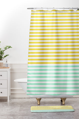 Allyson Johnson Mint And Chartreuse Stripes Shower Curtain And Mat