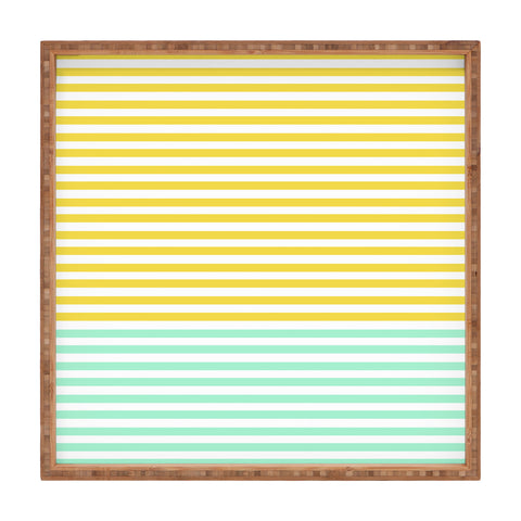 Allyson Johnson Mint And Chartreuse Stripes Square Tray