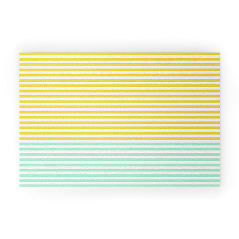 Allyson Johnson Mint And Chartreuse Stripes Welcome Mat