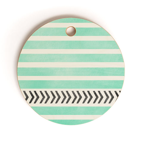 Allyson Johnson Mint Stripes And Arrows Cutting Board Round