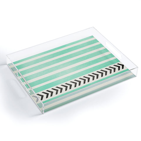 Allyson Johnson Mint Stripes And Arrows Acrylic Tray