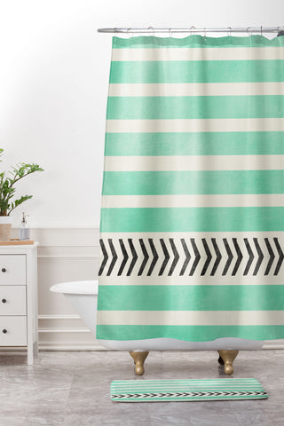 Allyson Johnson Mint Stripes And Arrows Shower Curtain And Mat