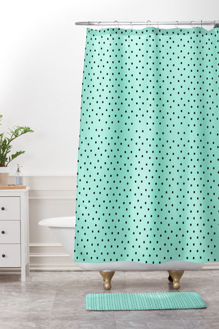 Allyson Johnson Minty Blue Polka Dots Shower Curtain And Mat