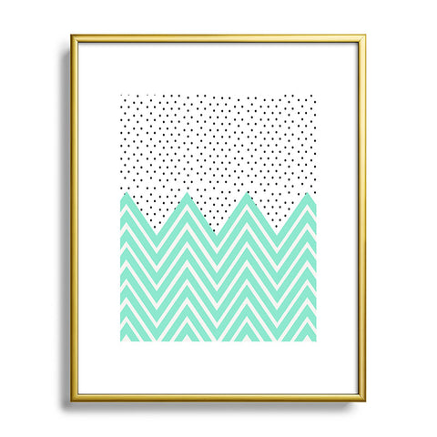 Allyson Johnson Minty Chevron And Dots Metal Framed Art Print