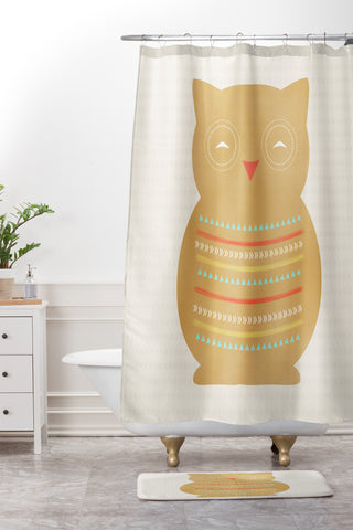 Allyson Johnson Native Owl Shower Curtain And Mat