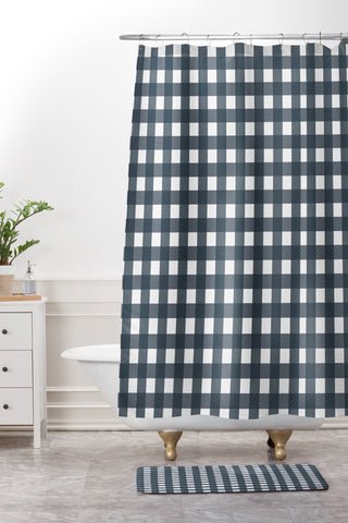 Allyson Johnson Navy Check Shower Curtain And Mat