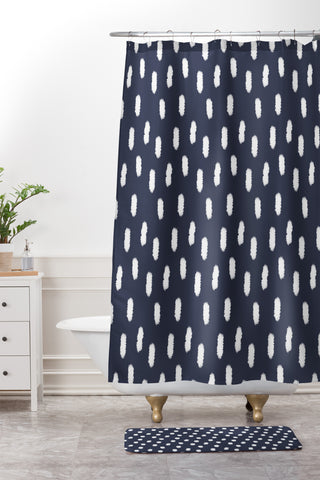 Allyson Johnson Navy Strokes Shower Curtain And Mat