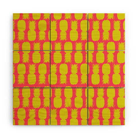 Allyson Johnson Neon Pineapples Wood Wall Mural