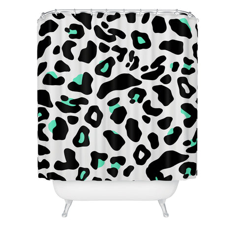 Allyson Johnson Neon Turquoise Leopard Shower Curtain