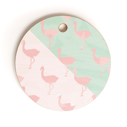 Allyson Johnson Palm Spring Flamingos Cutting Board Round