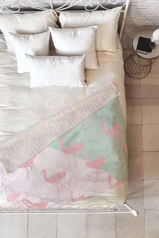 Allyson Johnson Palm Spring Flamingos Fleece Throw Blanket