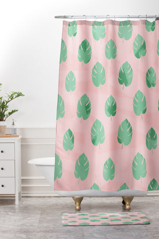 Allyson Johnson Palm Spring Leaves 2 Shower Curtain And Mat