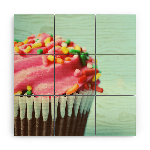 Allyson Johnson Pink Cupcake Photograph Wood Wall Mural