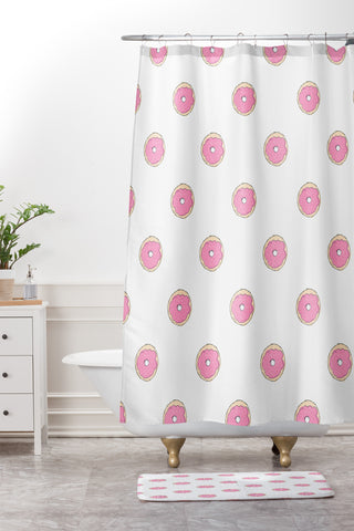 Allyson Johnson Pink donuts Shower Curtain And Mat