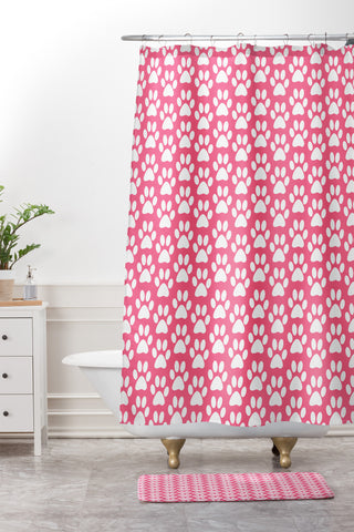 Allyson Johnson Pink Paw Prints Shower Curtain And Mat