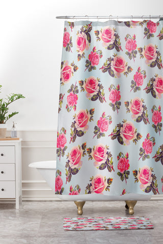 Allyson Johnson Pink Roses Shower Curtain And Mat
