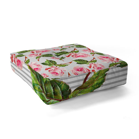 Allyson Johnson Roses and stripes Floor Pillow Square