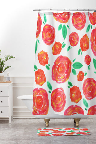 Allyson Johnson Summer roses Shower Curtain And Mat