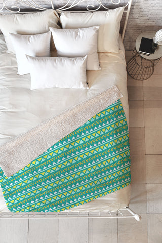Allyson Johnson Teal And Yellow Aztec Fleece Throw Blanket