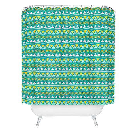 Allyson Johnson Teal And Yellow Aztec Shower Curtain