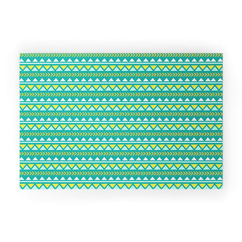 Allyson Johnson Teal And Yellow Aztec Welcome Mat